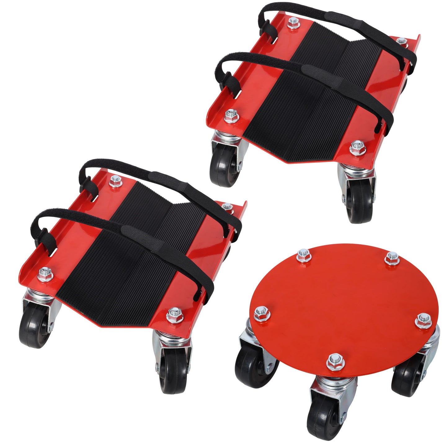Heavy Duty Snowmobile Dolly V Slide With 2.5" Swivel Casters, Rubber Pad, 1500Lbs Capacity Steel - Red