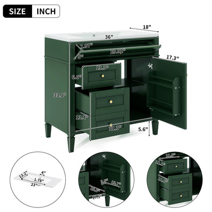 Bathroom Vanity With Top Sink, 2 Drawers And Tip Out Drawer, Rectangular Design