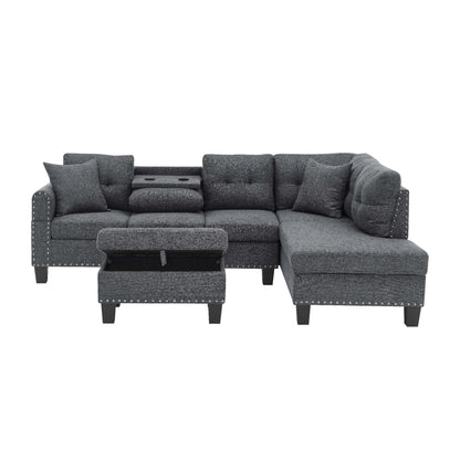 Camden - Power Sectional Sofa With Storage Ottoman And Built In Charging Ports - Gray