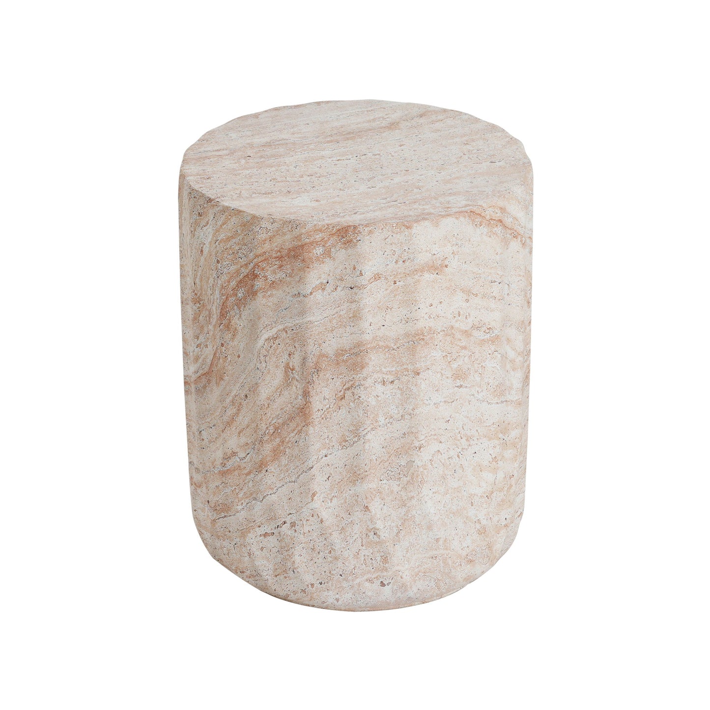 Outdoor / Indoor Lightweight Concrete Side Table, Cylinder Travertine Finish Accent Table - Beige