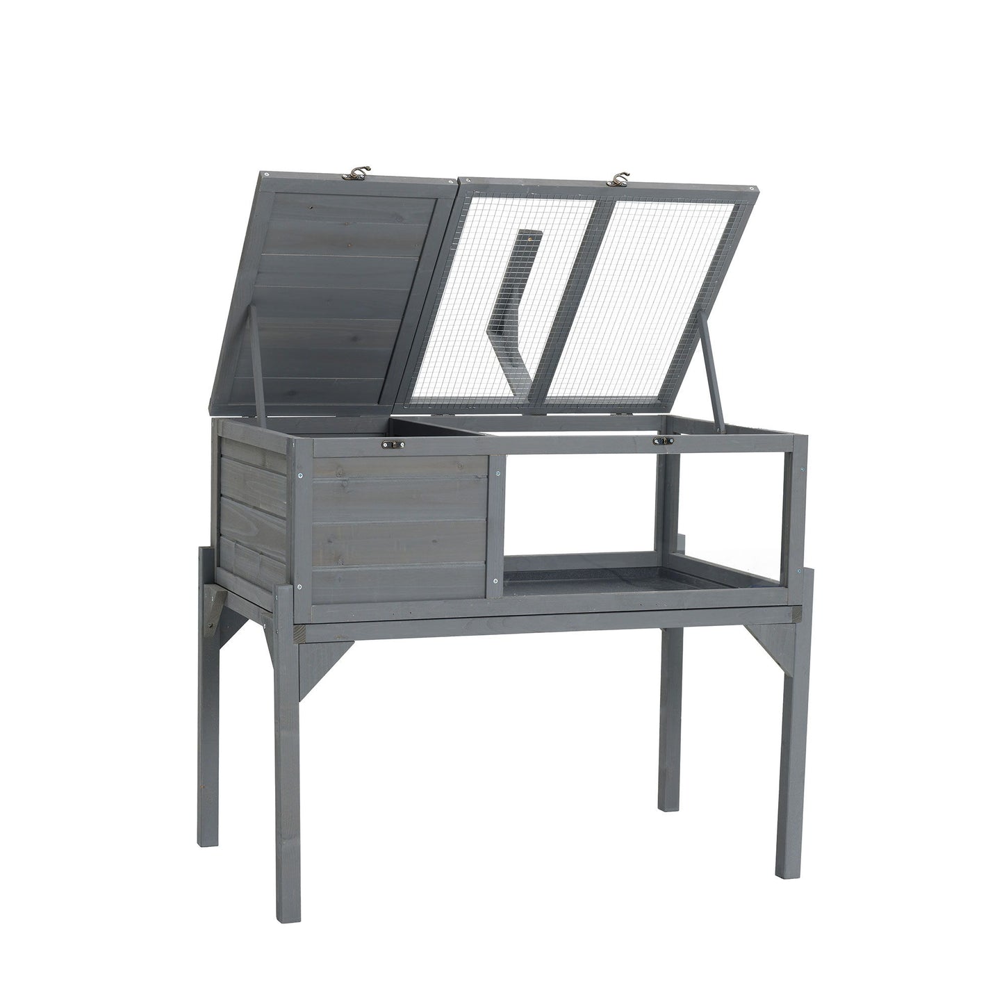 Tortoise Habitat Indoor & Outdoor Wooden Tortoise House With Detachable Legs Reptile Cage For Small Animals Non Leak Waterproof Tray - Gray