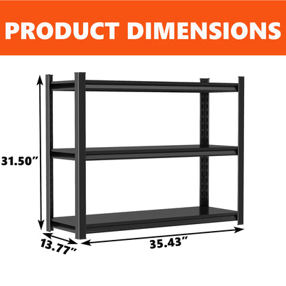 3 Tier Adjustable Height Storage Shelving Unit, Large Capacity Multipurpose Organizer Rack - Black