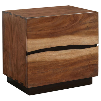 Wooden 2 Drawer Nightstand With Smokey And Asymmetrical Design - Walnut