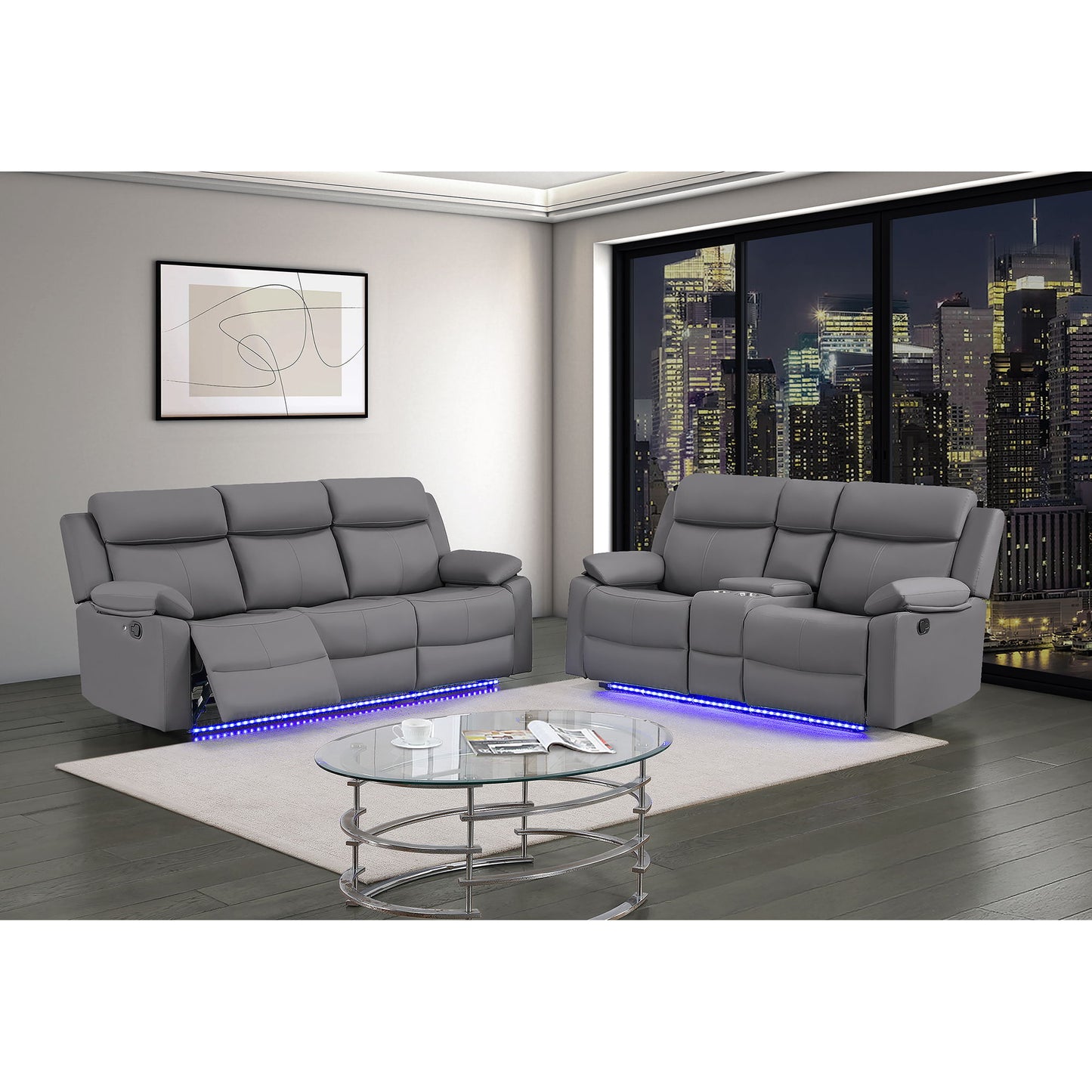 Blanche - Reclining Set With LED Lights, Speaker