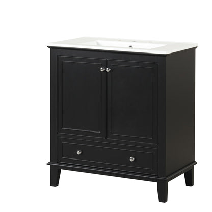 30" Bathroom Vanity With Sink Combo, Multi Functional Bathroom Cabinet With Doors And Drawer - Black