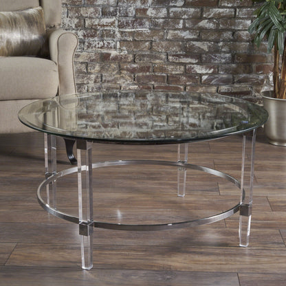 Tempered Glass Round Coffee Table With Four Legs - Clear