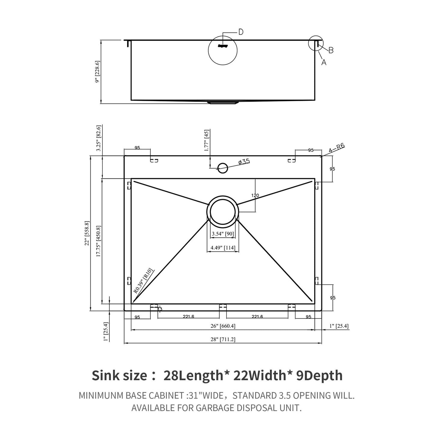 Stainless Steel Drop In Kitchen Sink, Topmount