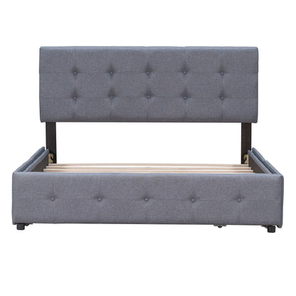 Upholstered Platform Bed With Classic Headboard And Drawers, No Box Spring Needed