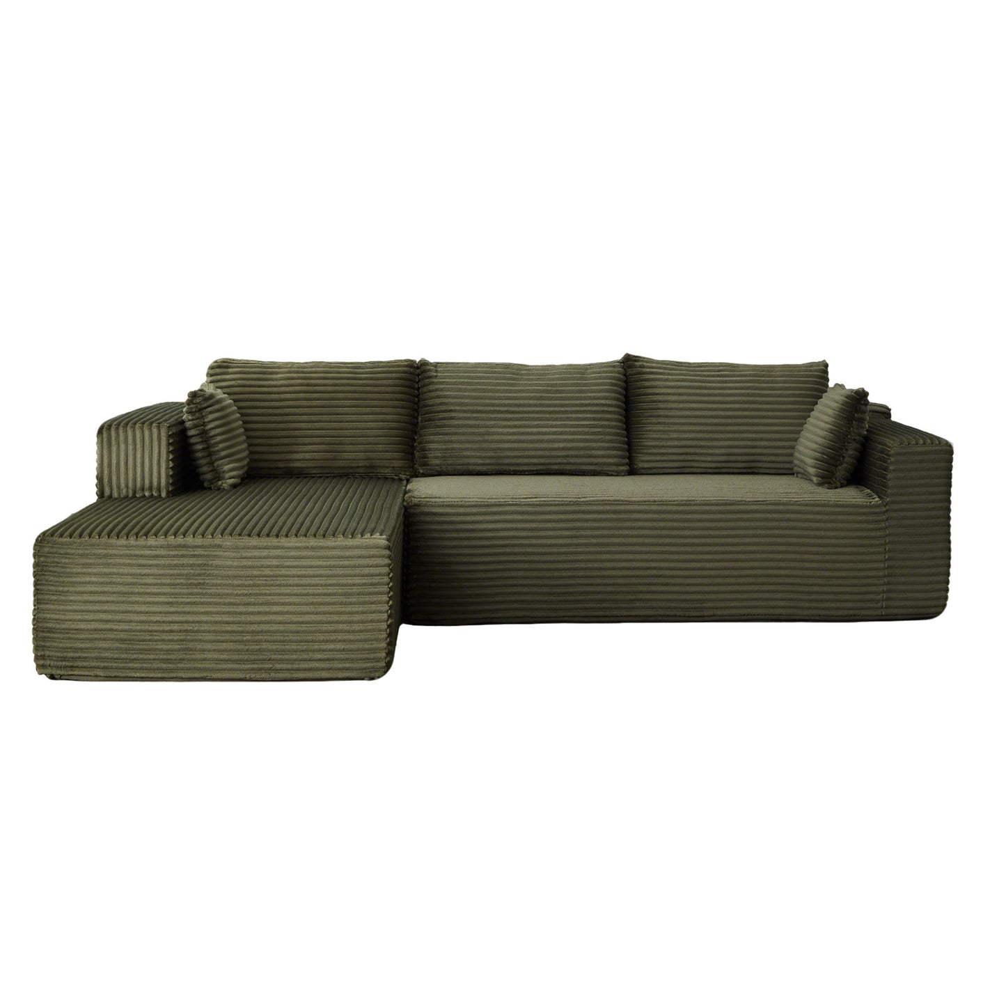 Compression Sectional Couch With Comfy Chaise, Boneless L Shape Sofa With Deep Seat
