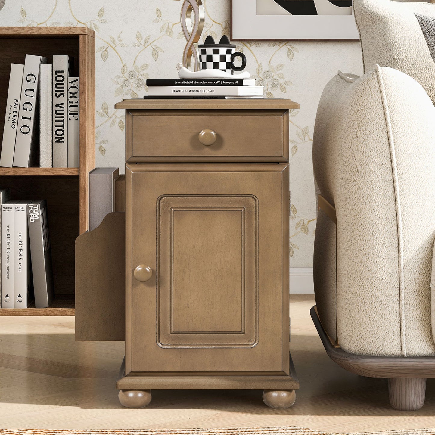 Vintage Flip Top Side Table With USB Ports