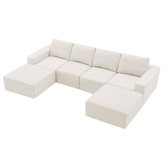 Modular U Shaped Sectional With Ottomans, Luxury Cloud Floor Couch With Deep Seat Fully Compressed Upholstered Sofa
