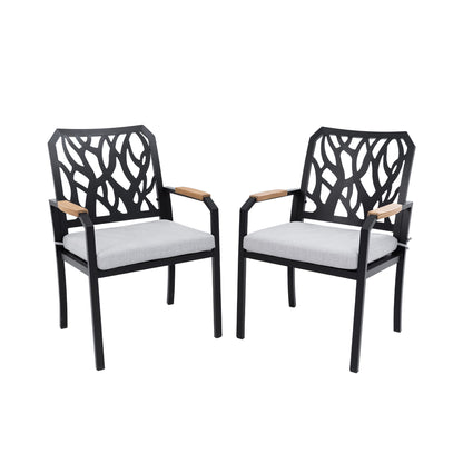Outdoor Patio Stationary Dining Chairs With Outdoor Grade Sunbrella Cushions, Branch Like Backrest (Set of 2) - Bourbon Brown