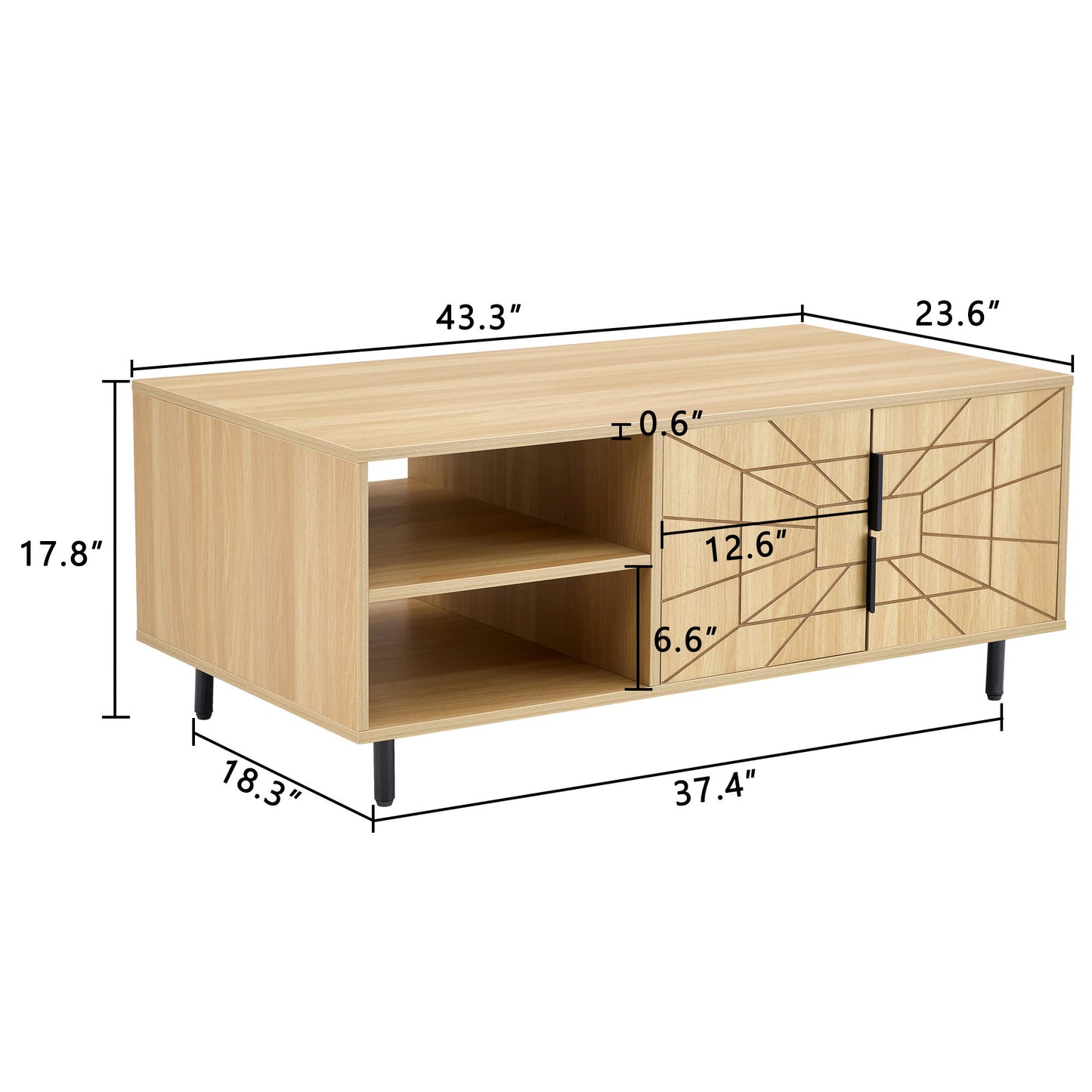 Spider- Web Textured Modern Coffee Table Geometric Art And Practical Design - Natural Wood
