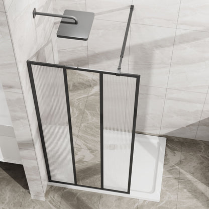 Shower Door With Center Mirror And Fluted Panels