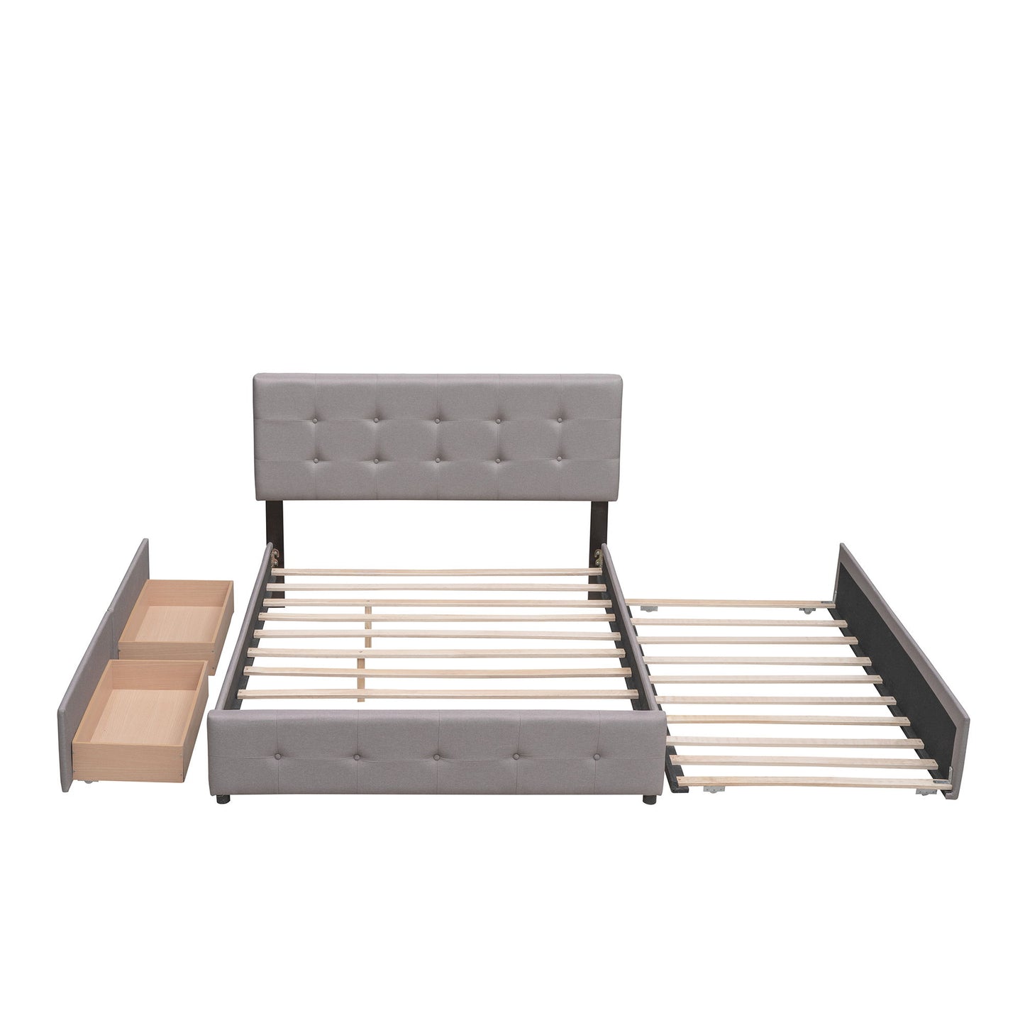Upholstered Platform Bed With Classic Headboard And Drawers, No Box Spring Needed