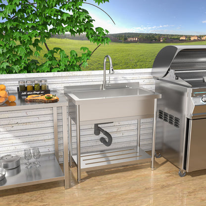 Stainless Steel Freestanding Utility Sink With Pull Out Faucet, Large Single Bowl - Brushed Nickel