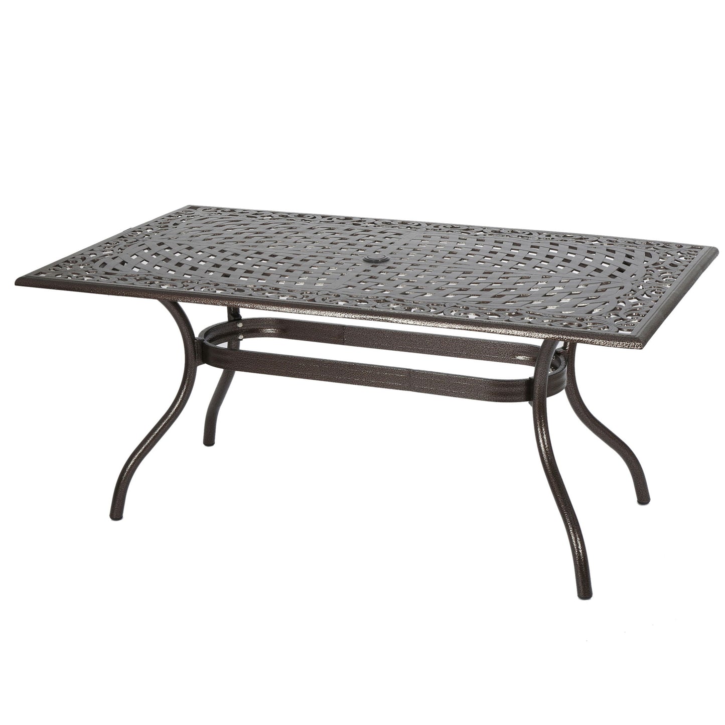 Celestine - Outdoor Cast Aluminum Dining Table With Floral Lattice Design And Umbrella Holder