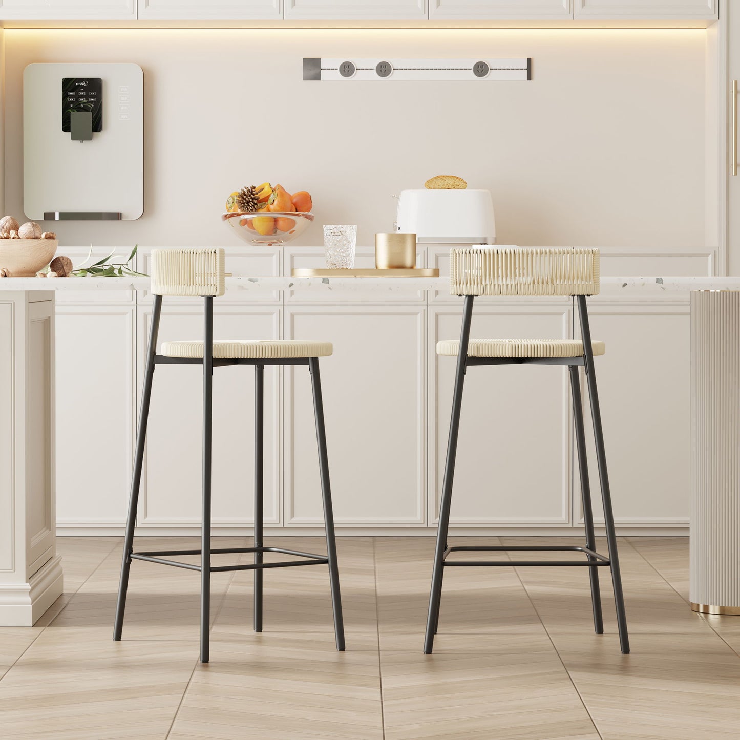 Boho Style Handwoven Paper Rope Counter Stools (Set of 2)