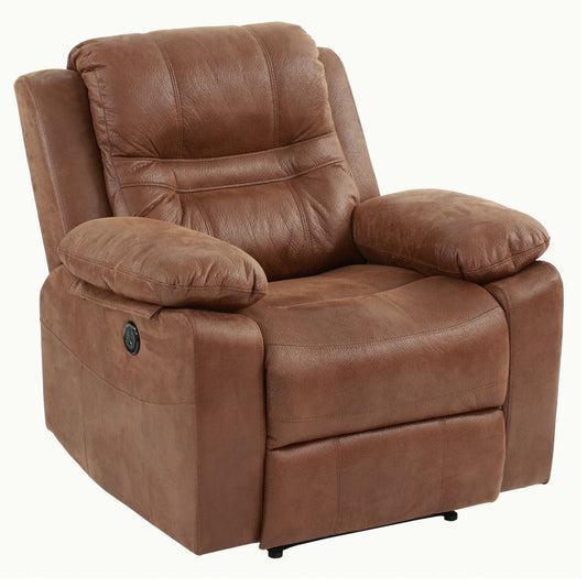 1 Piece Single Power Recliner Pillow Top Arms Cushion Back With USB Port - Dark Brown