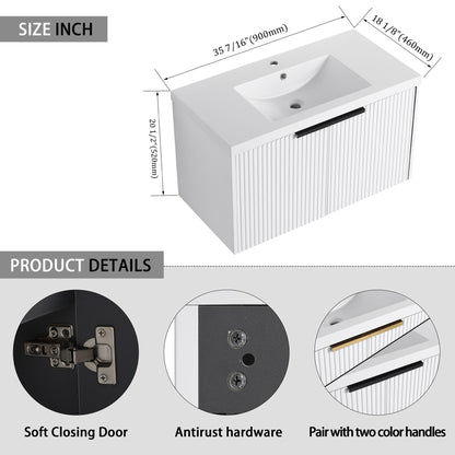 Contemporary Wall Mounted Bathroom Vanity With Resin Double Sink