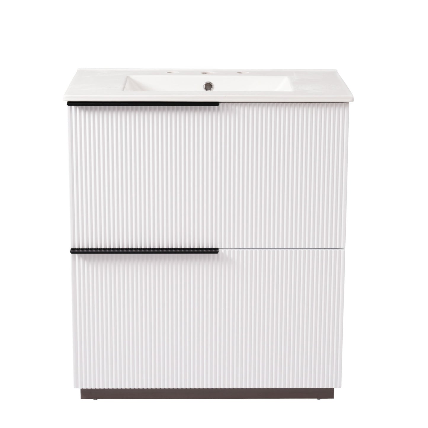 Fluted Bathroom Vanity With Ceramic Sink, Soft Close Slides