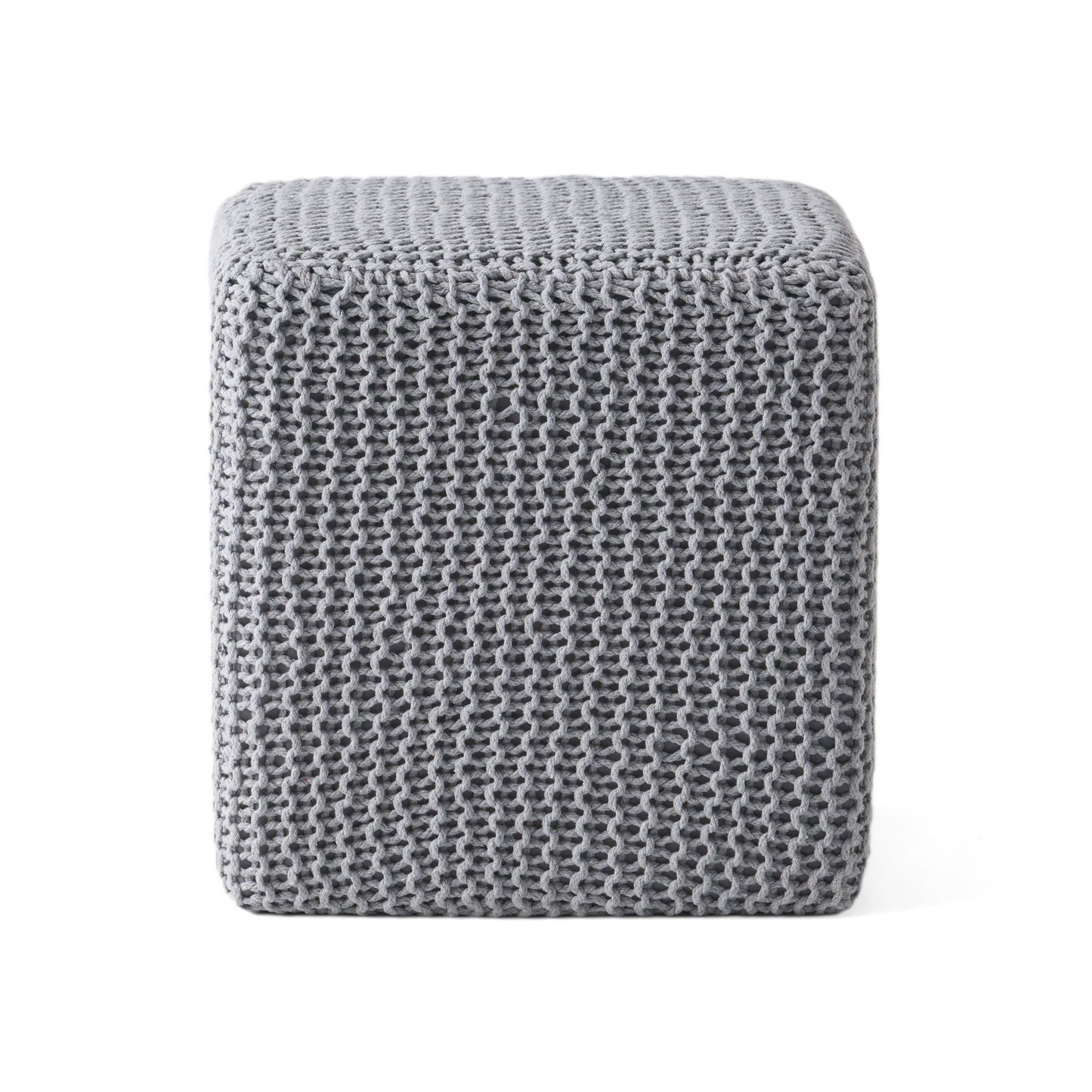 Chabani - Indoor Modern Knitted Fabric Cube Pouf Ottoman - Light Gray