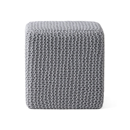 Chabani - Indoor Modern Knitted Fabric Cube Pouf Ottoman - Light Gray