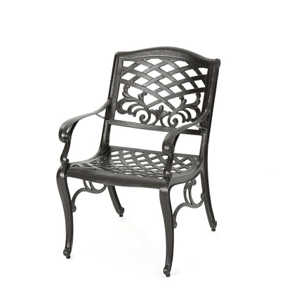 Luminea - Outdoor Aluminum Dining Chair With Scroll Design, Lattice Pattern And Cabriole Legs - Bronze