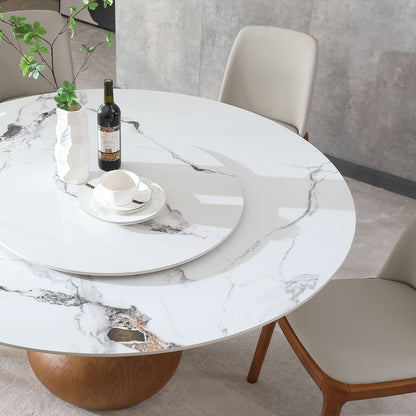 Round Modern Marble Dining Table (Table Only) - Walnut / White