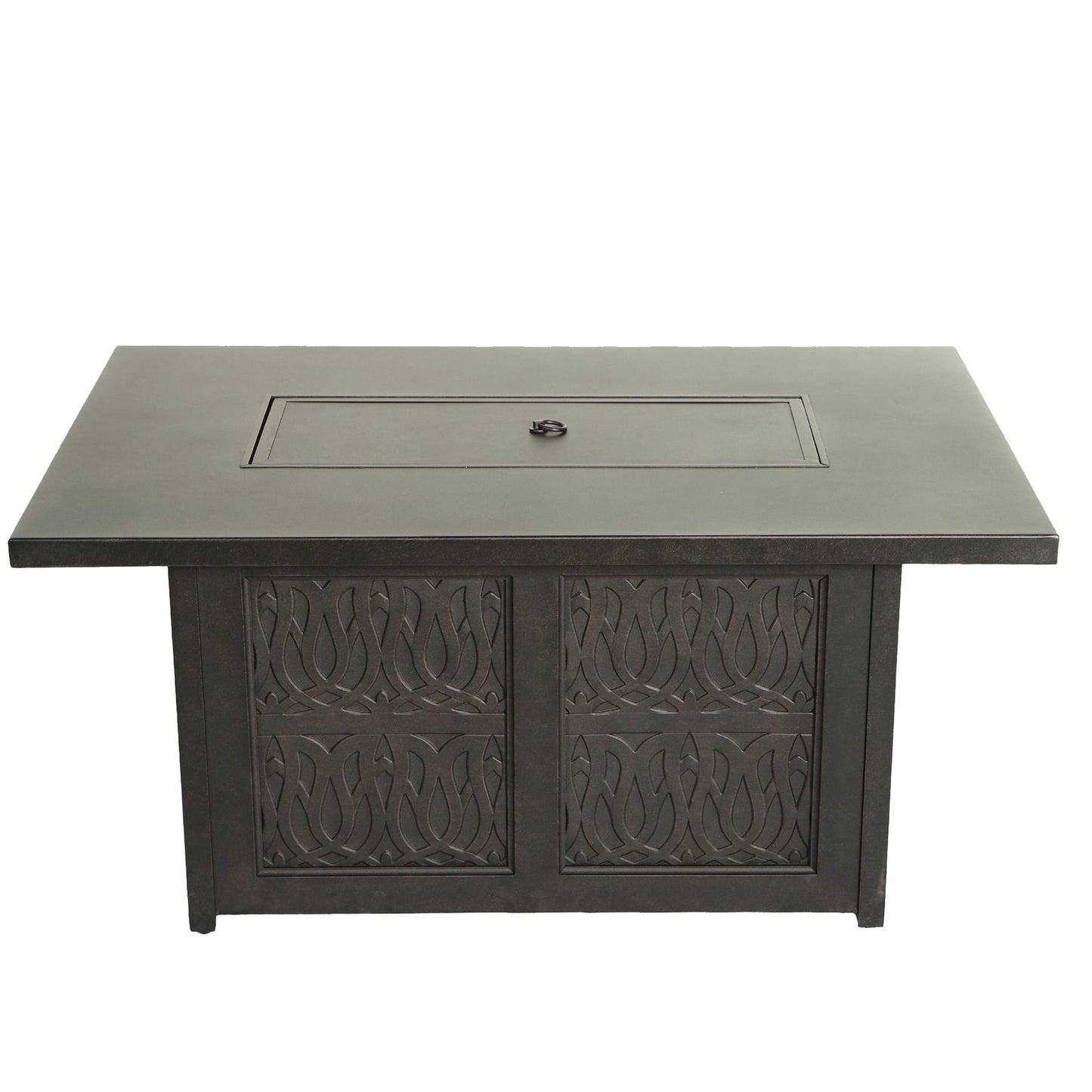 Aluminum Rectangle Fire Table With Fire Glass And Cover - Antique Bronze