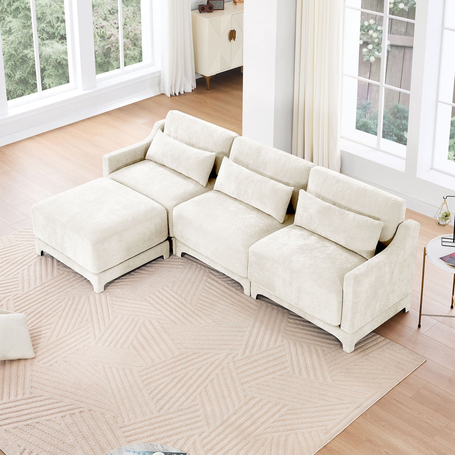 Stylish Sofa With Ottoman And Lumbar Pillows, Ergonomic Design