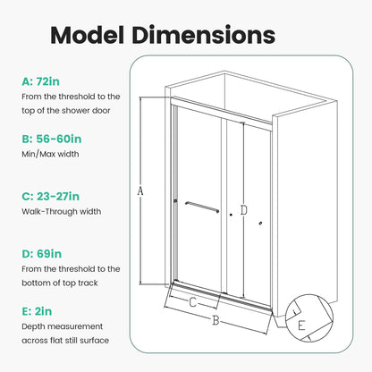 Semi-Frameless Double Sliding Shower Door, Bypass Shower Door, 1 / 4" (6Mm) Thick SGCC Tempered Glass Door