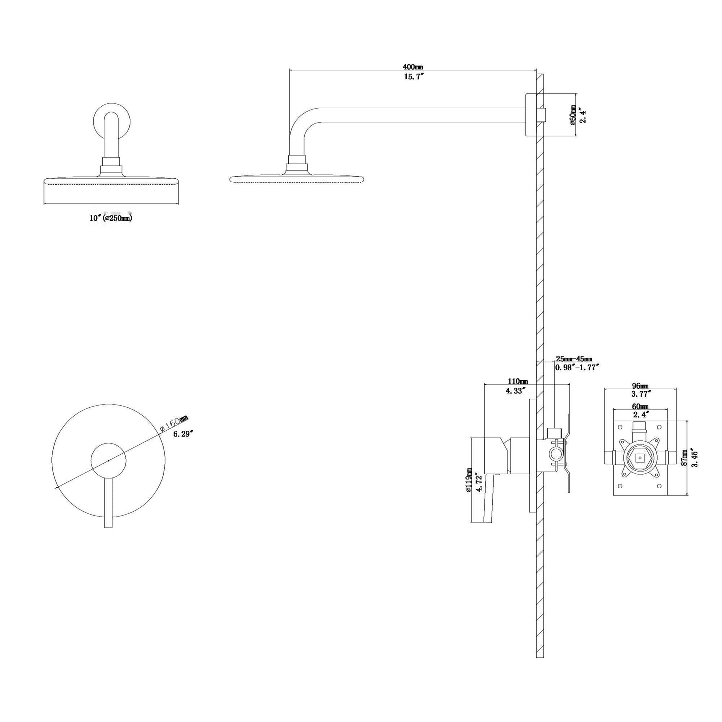 Shower Faucet Set With 10" Rainfall Shower Head And Valve - Brushed Nickel
