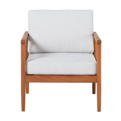 Contemporary Cushioned Eucalyptus Wood Patio Accent Chair