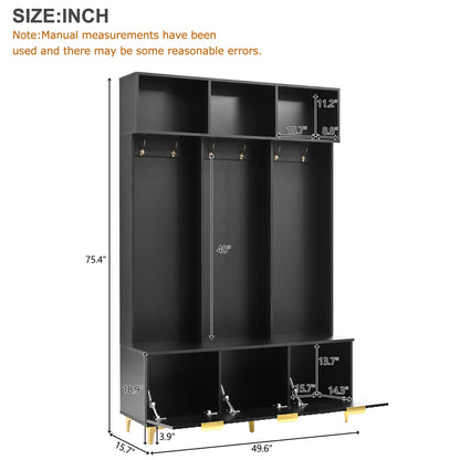 Modern Large Storage Hall Tree With Bench, 6 Hooks