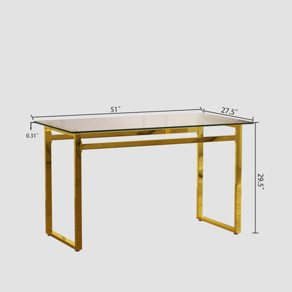 Modern Glass Dining Table Set For 4 With Golden Plating Legs And Chairs - Transparent