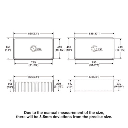 Ceramic Farmhouse Sink With Deep Basin And Stainless Steel Grid