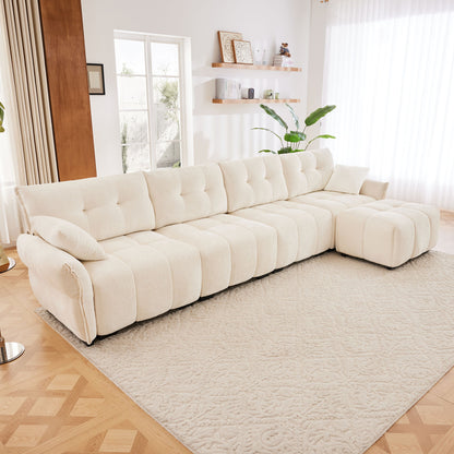 Sofa Set With Ottoman And Pillows, Textured, High Resilience Cushions