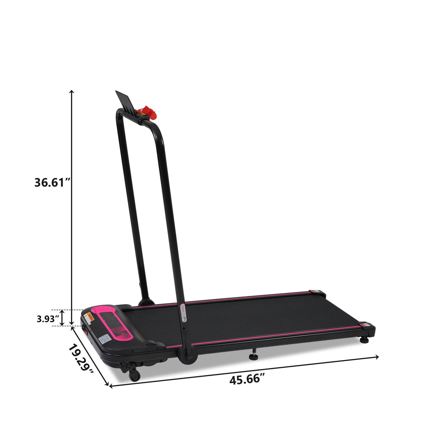Folding Walking Pad Under Desk Treadmill For Home 2 Ways To Adjust Speed - Pink / Black