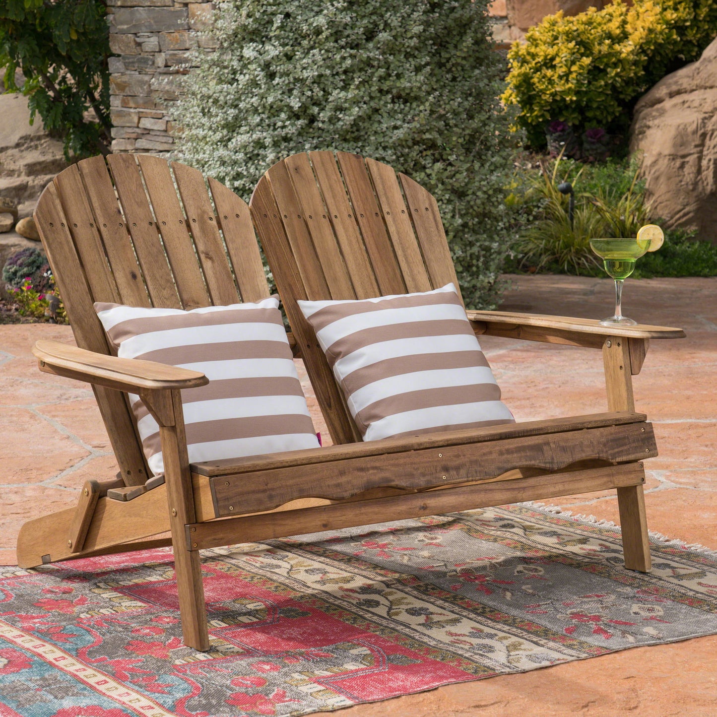 Outdoor Adirondack Rocking Loveseat With Hand Crafted Details