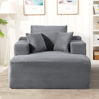 Convertible Chaise Lounge Chair With Wide Armrest & Throw Pillows