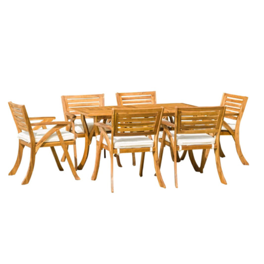 Outdoor Hermosa 7 Piece Wood Dining Set With Cushions - Teak