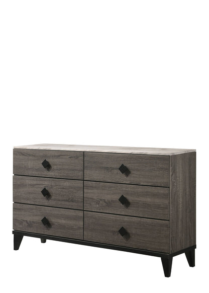 Avantika - Faux Marble Top Rustic Dresser - Gray / Marble / Oak