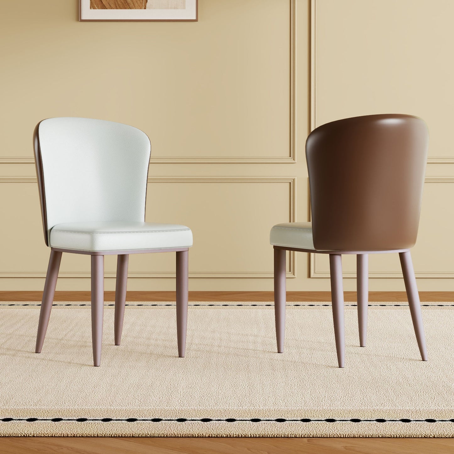 Dining Chair With Carbon Steel Legs, Comfortable Seating, (Set of 2) - White