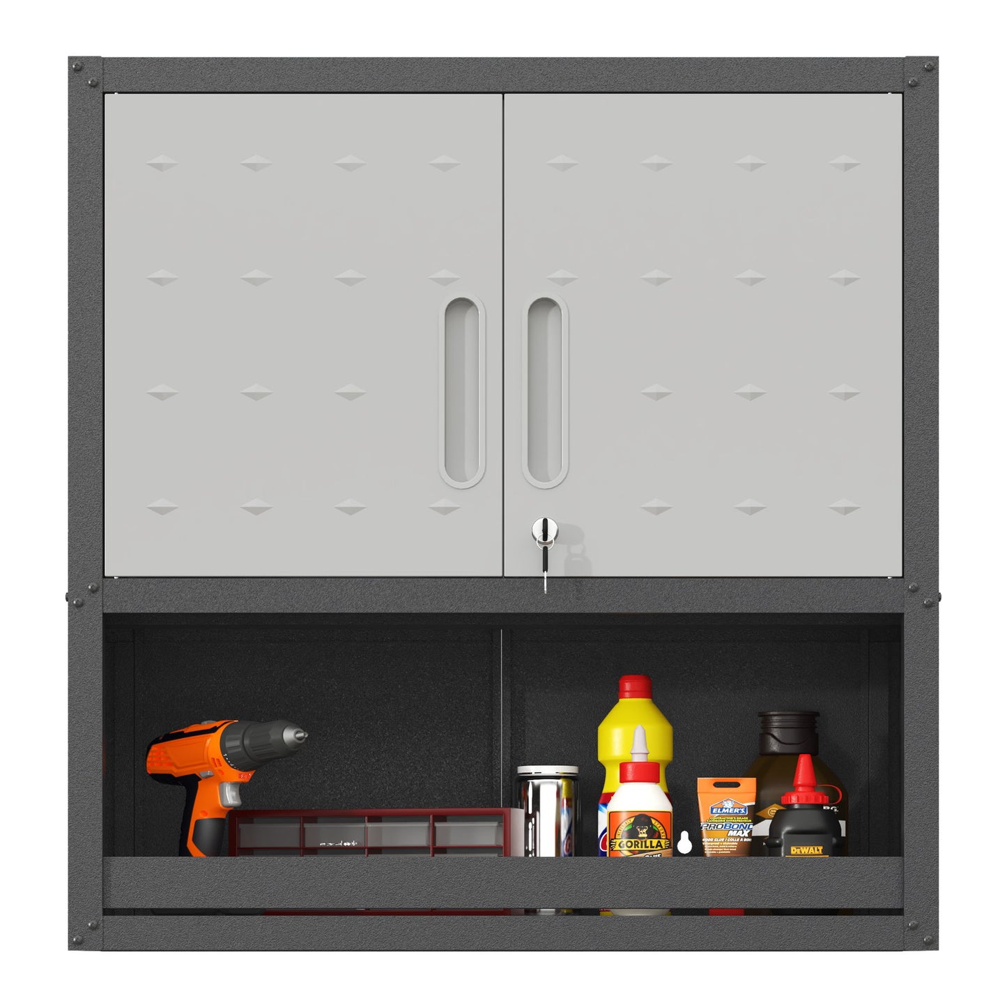 Metal Wall Mounted Tool Storage Cabinet With Locking Door, 1 Shelf & 1 Drawer