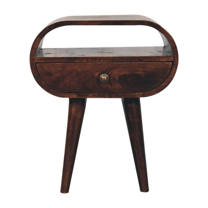 Circular Bedside Table With Open Slot - Walnut