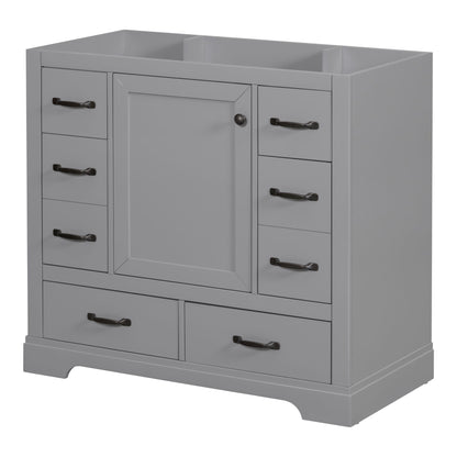 36" Bathroom Vanity Without Sink, Cabinet Base Only, 6 Drawers, Multi Functional Drawer Divider, Adjustable Shelf - Gray