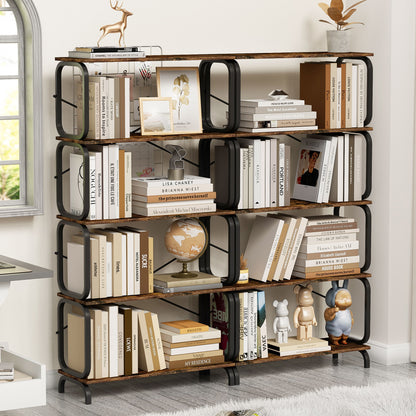 5 Tier Industrial Bookshelf, Tall Bookcase With Open Design, Vintage Storage Organizer