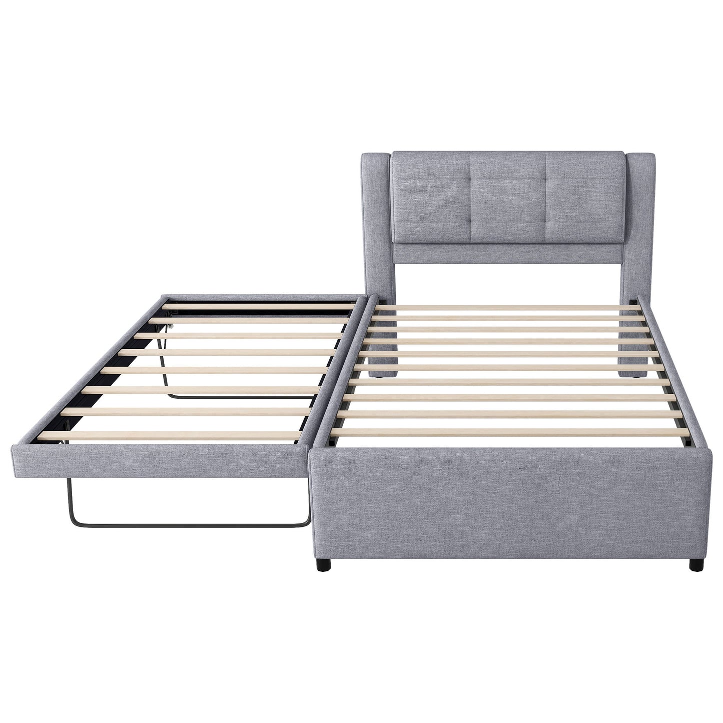 Upholstery Platform Bed With Trundle,Trundle Can Be Flat Or Erected