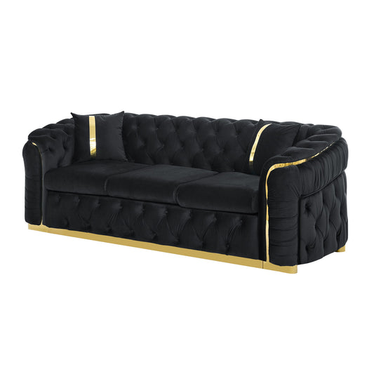 Button Tufted Couch With 2 Pillows, 3 Seater Luxury Chesterfield Sofa